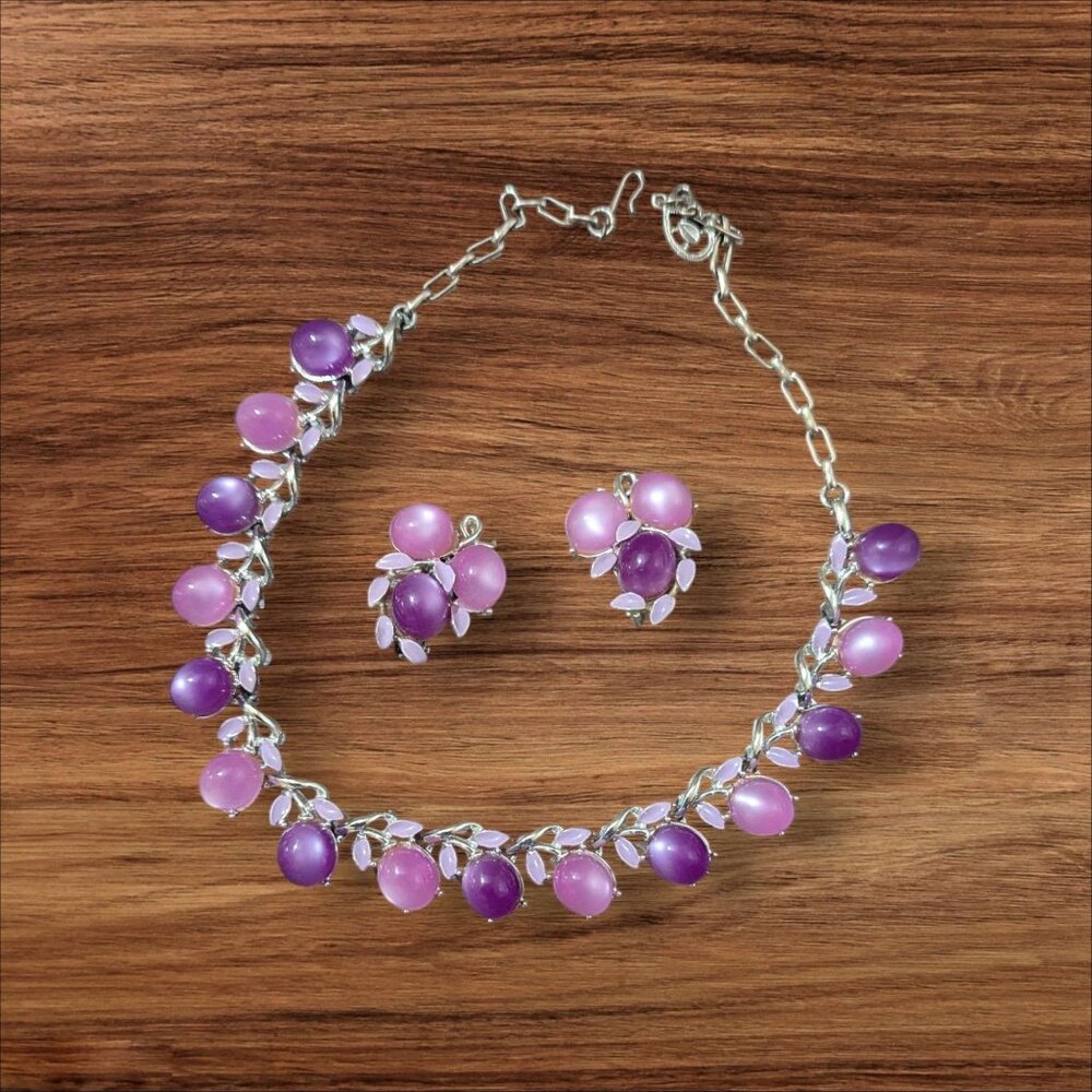Vintage Estate Jelly Belly Style‎ pink Purple choker Necklace Earrings   Set